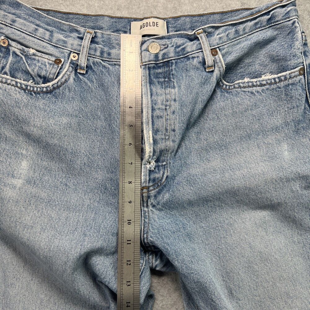 AGolde Riley High Rise Straight Crop Jeans 31 Button Fly Raw Hem Light Wash - Picture 8 of 14